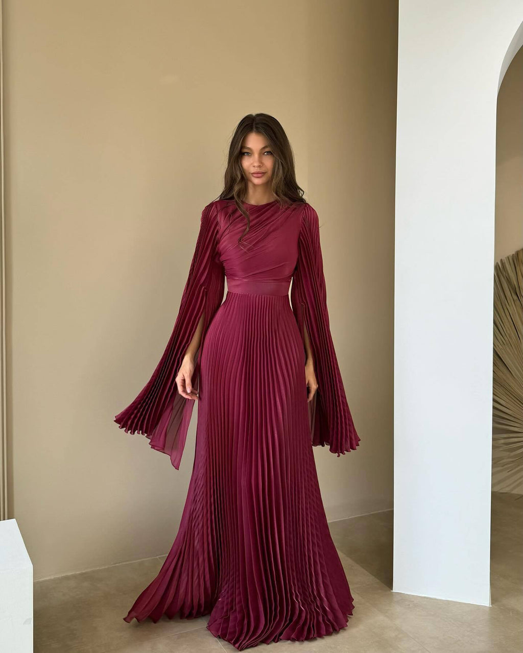 Solid Color Waist Fairy Style Elegant Long Evening Dress for Women