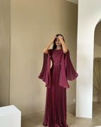 Solid Color Waist Fairy Style Elegant Long Evening Dress for Women