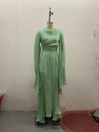 Solid Color Waist Fairy Style Elegant Long Evening Dress for Women