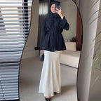 Women's Waist-Cinching Long-Sleeve Denim Top and Bodycon Skirt Set