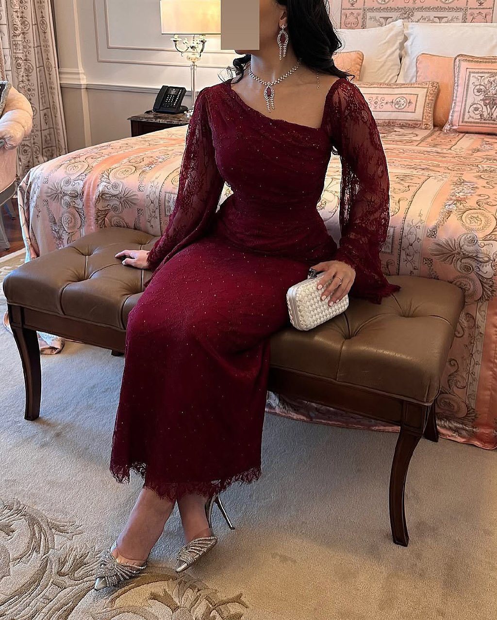 2025 Spring Elegant Lace Rhinestone Bodycon Evening Dress