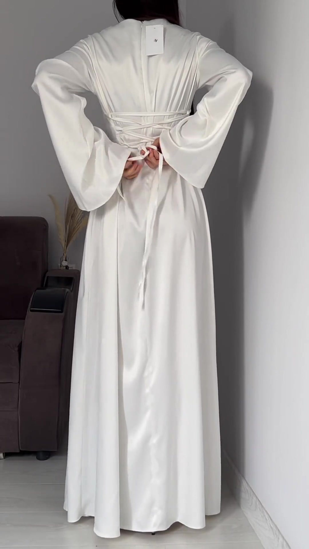 Spring New Waist-Cinching Slimming Tie Solid Color Long Sleeve Long Dress Elegant Women's Dress