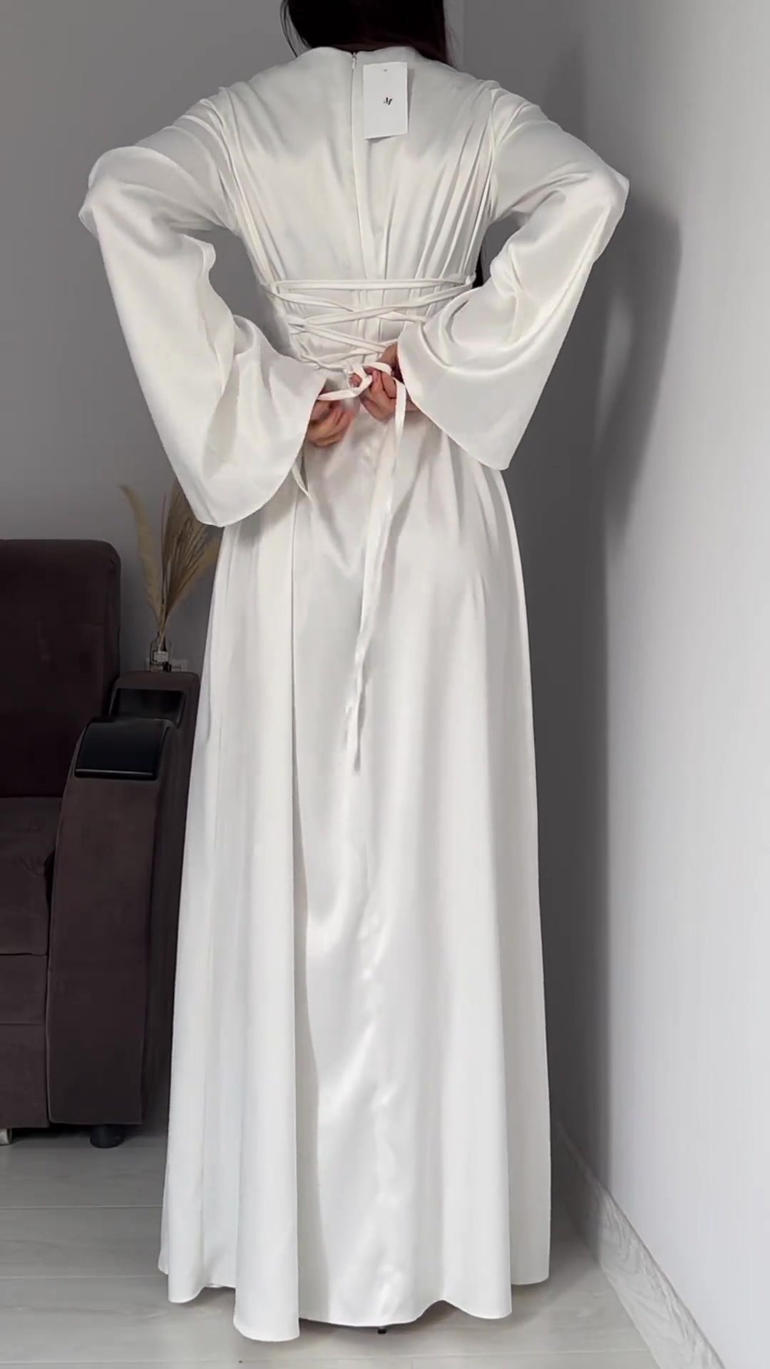 Spring New Waist-Cinching Slimming Tie Solid Color Long Sleeve Long Dress Elegant Women's Dress