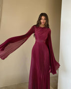 Solid Color Waist Fairy Style Elegant Long Evening Dress for Women