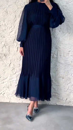 Elegant Mature Women's Spring New Cross-Border Long Pleated Dress