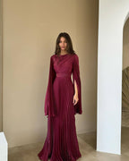 Solid Color Waist Fairy Style Elegant Long Evening Dress for Women