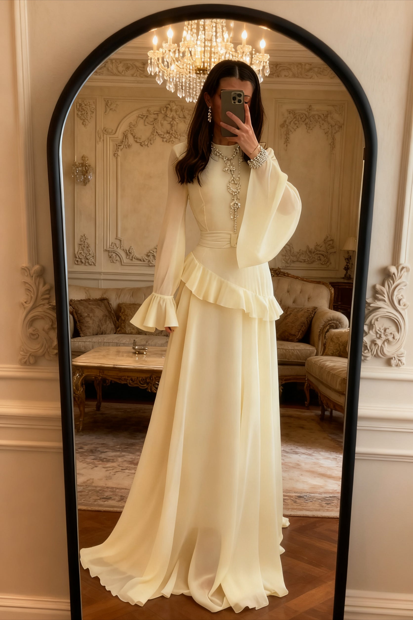 Elegant Solid Color Flared Sleeve Dress