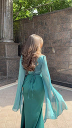 Summer Patchwork Glass Veil Long Sleeve Satin Slim Dress