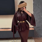 Women's Elegant Slim Fit Brown Skirt Set