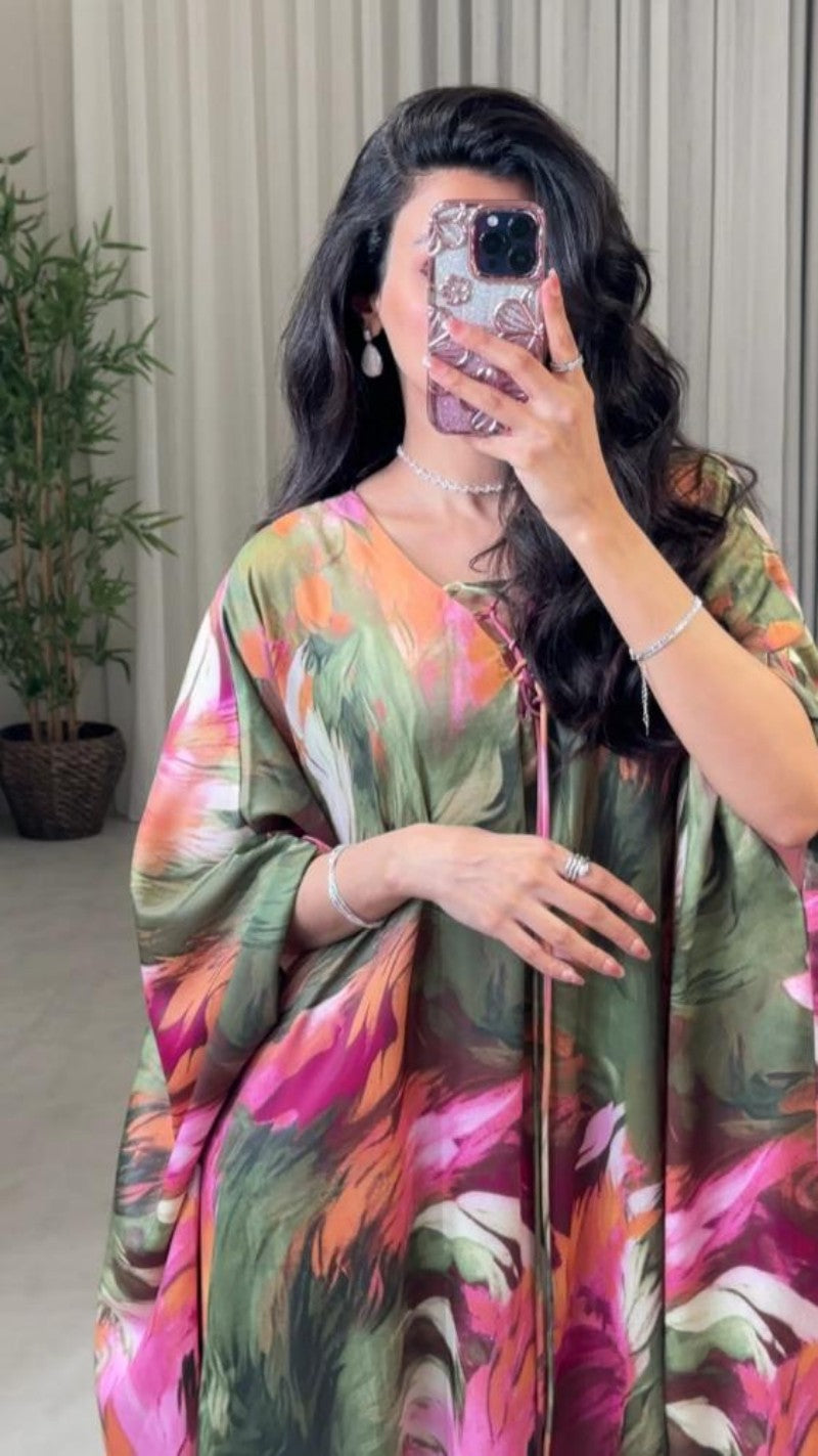 2026 Spring and Summer New Printed Kaftan Robe Evening Dress