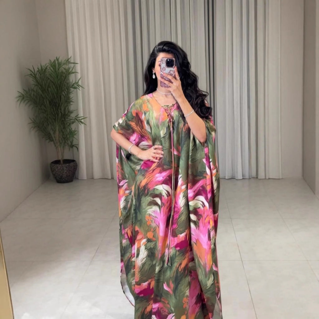 2026 Spring and Summer New Printed Kaftan Robe Evening Dress