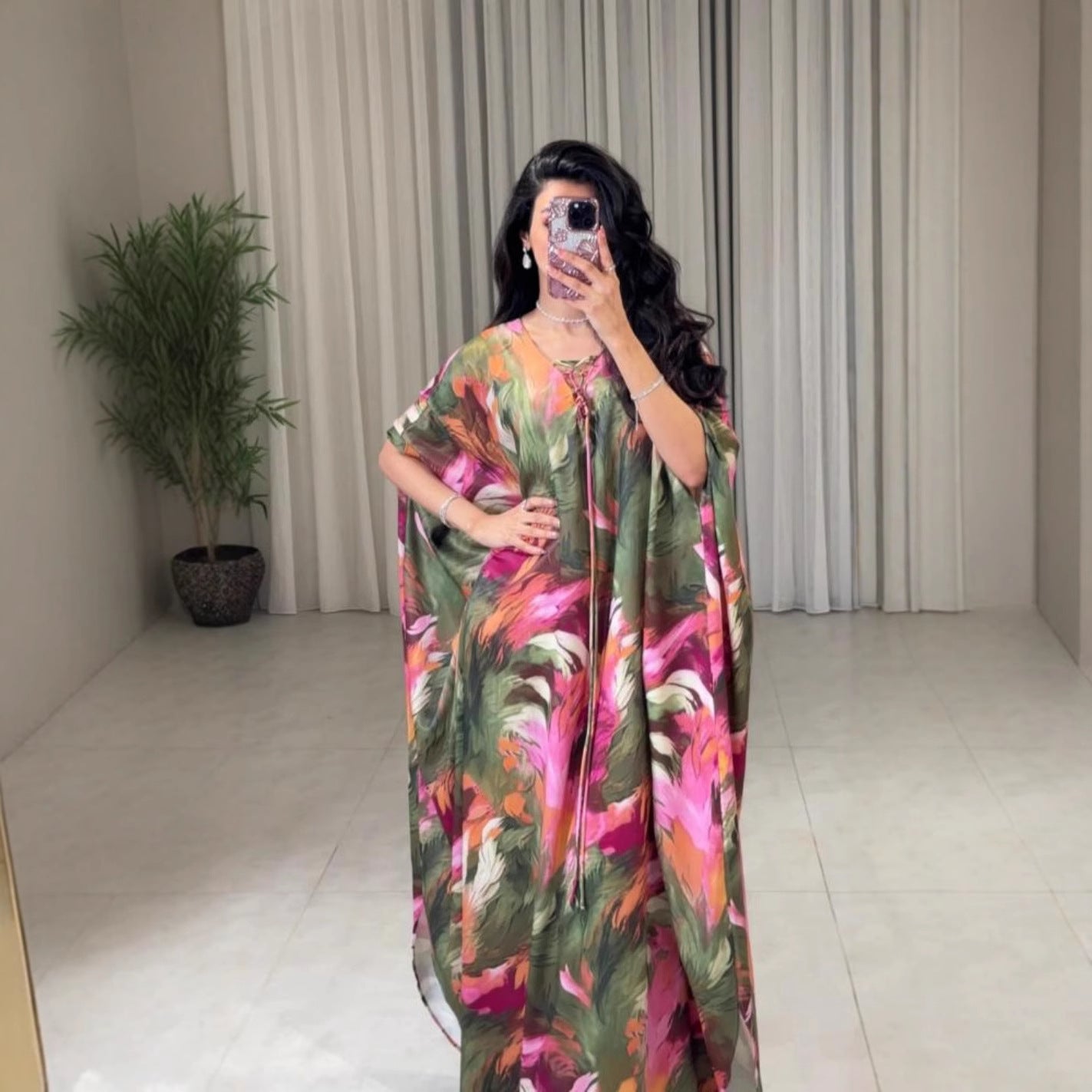 2026 Spring and Summer New Printed Kaftan Robe Evening Dress