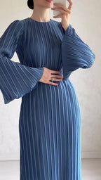 Women's Autumn New Long Dress Elegant Pleated Flared Sleeve Mid-Length Dress
