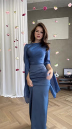 Summer Patchwork Glass Veil Long Sleeve Satin Slim Dress