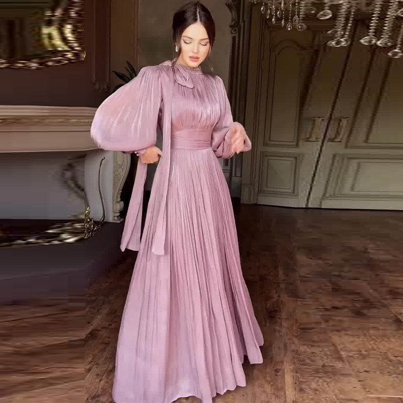 Women's Fashionable Dress with Waist-Cinching Design and Long Sleeves