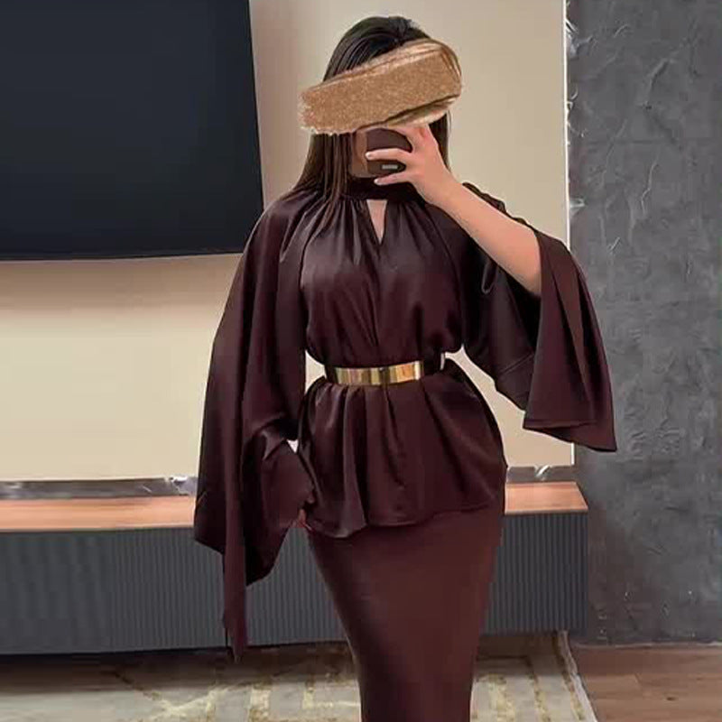 Women's Elegant Slim Fit Brown Skirt Set