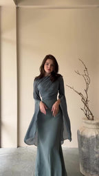 Summer Patchwork Glass Veil Long Sleeve Satin Slim Dress