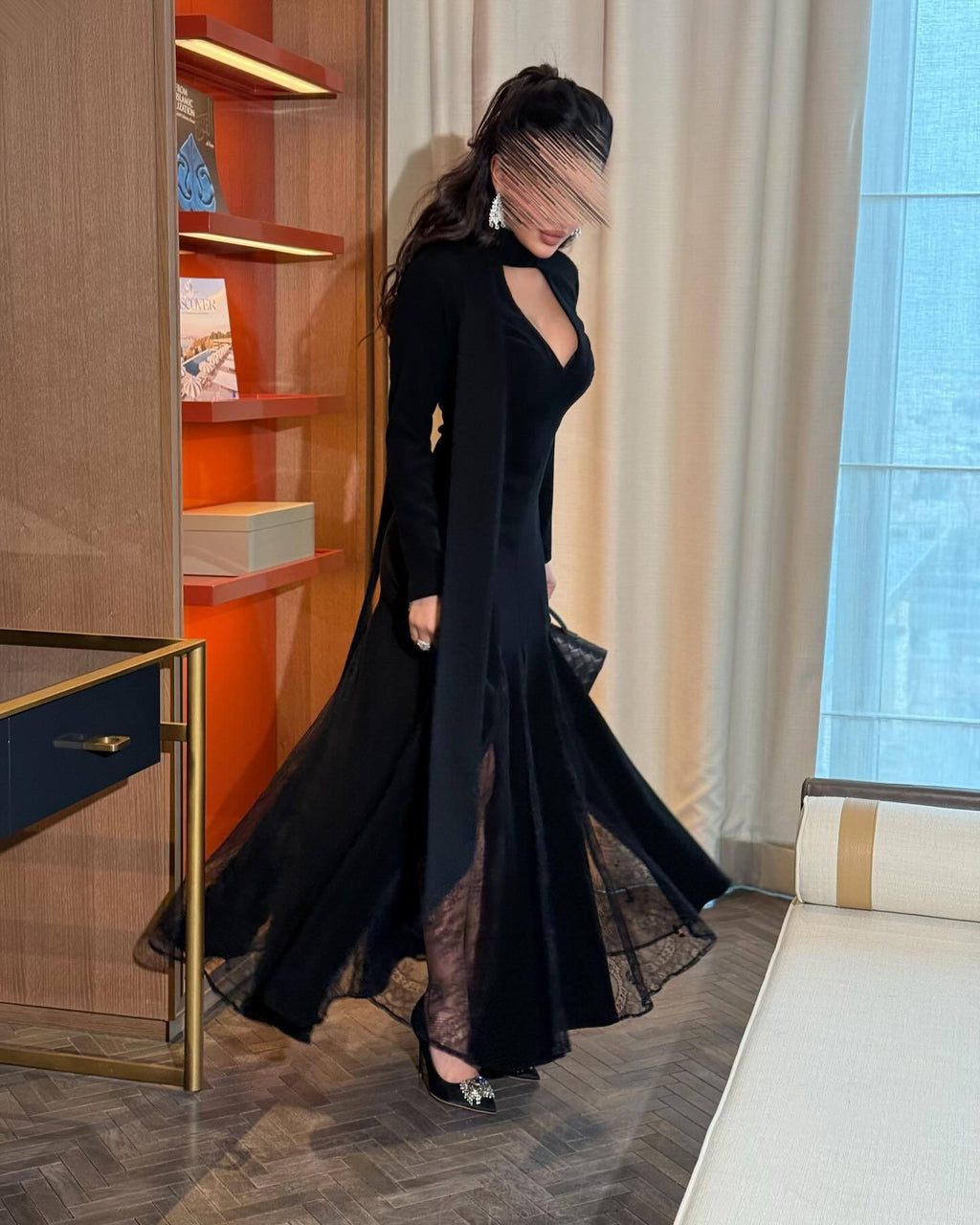 2025 Spring Summer Round Neck Patchwork Lace Long Sleeve Slim Fit Elegant Vintage Dress 