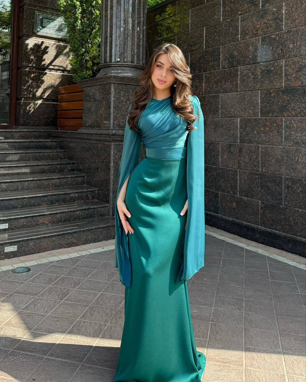 Summer Patchwork Glass Veil Long Sleeve Satin Slim Dress